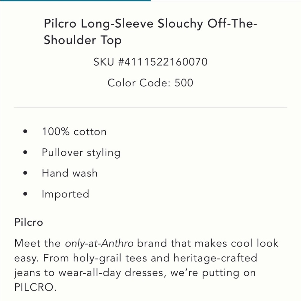 NWT Pilcro Long-Sleeve Slouchy Off-The-Shoulder Top - Picture 4 of 16